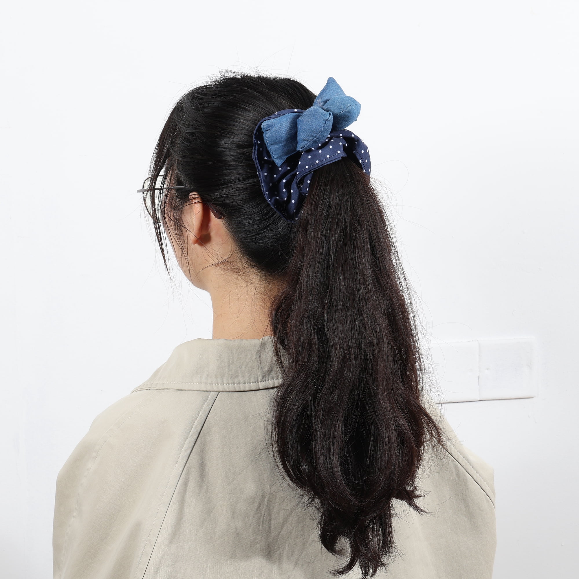 Unique Bargains Bow Denim Hair Ties Fashionable Daily Use Blue Bow Patchwork