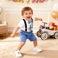 thumbnail image 2 of Gubotare Newborn Boy Clothes Spring Baby Boys Set Striped Print Short Sleeve Round Neck Pocket Romper Overalls Shorts Outfits 0 3 6 9 12 18 24 Months (Blue,9-12 Months), 2 of 9