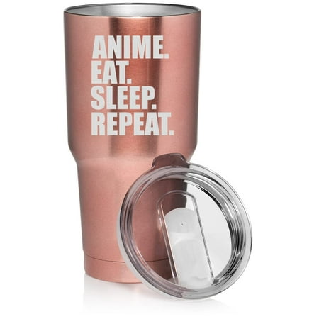 

30 oz Tumbler Stainless Steel Vacuum Insulated Travel Mug Cup Anime Eat Sleep Repeat (Rose Gold)