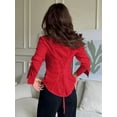 thumbnail image 6 of Women Button Up Shirt Long Sleeve Shirt V Neck Collared Blouse Aesthetic Work Tops Red L, 6 of 7