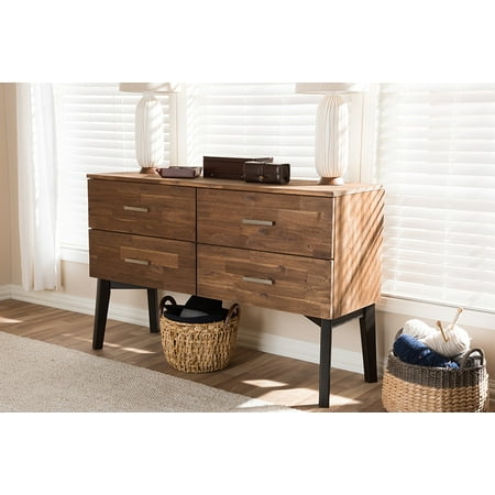 Baxton Studio Selena Mid-Century Modern Brown Wood 4-Drawer Dresser