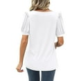 thumbnail image 4 of V-Neck Puff Sleeves, Frilled Hem, Casual Chic for Women Summer White Stretchy Blouse, 4 of 6