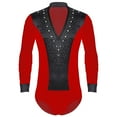 thumbnail image 3 of Alvivi Mens Shiny Rhinestone Deep V Neck Latin Tango Dance Shirt Leotard Ballroom Dance Costume Red L, 3 of 7