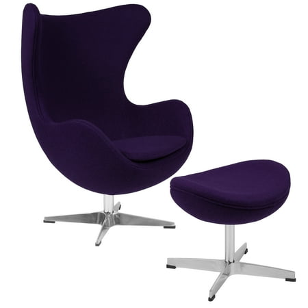- Flash Furniture Purple Wool Fabric Egg Chair with Tilt-Lock Mechanism and Ottoman