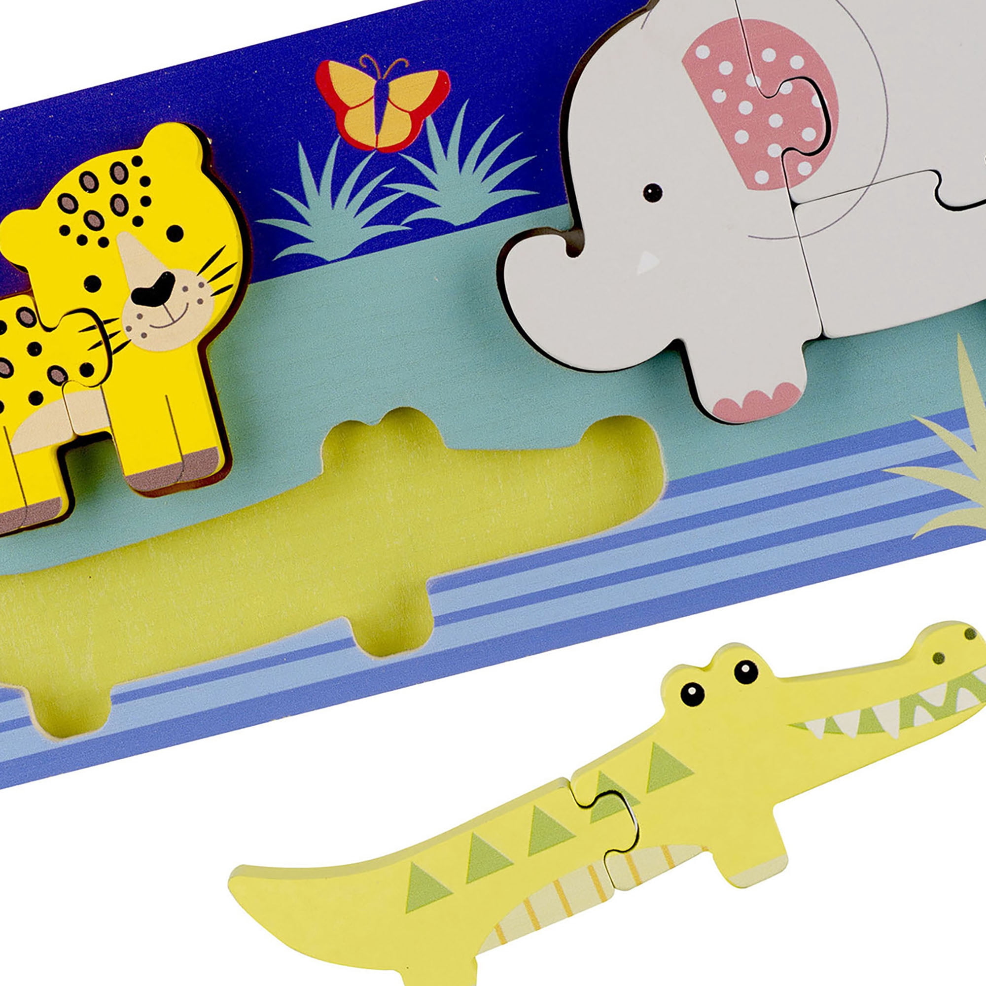 Orange Tree Toys: Jungle Animals - Mini Puzzles - 8 Wooden Chunky Pieces, Colorful Puzzle Tray, FSC Certified, Educational Toy, Toddlers & Kids Age 1+