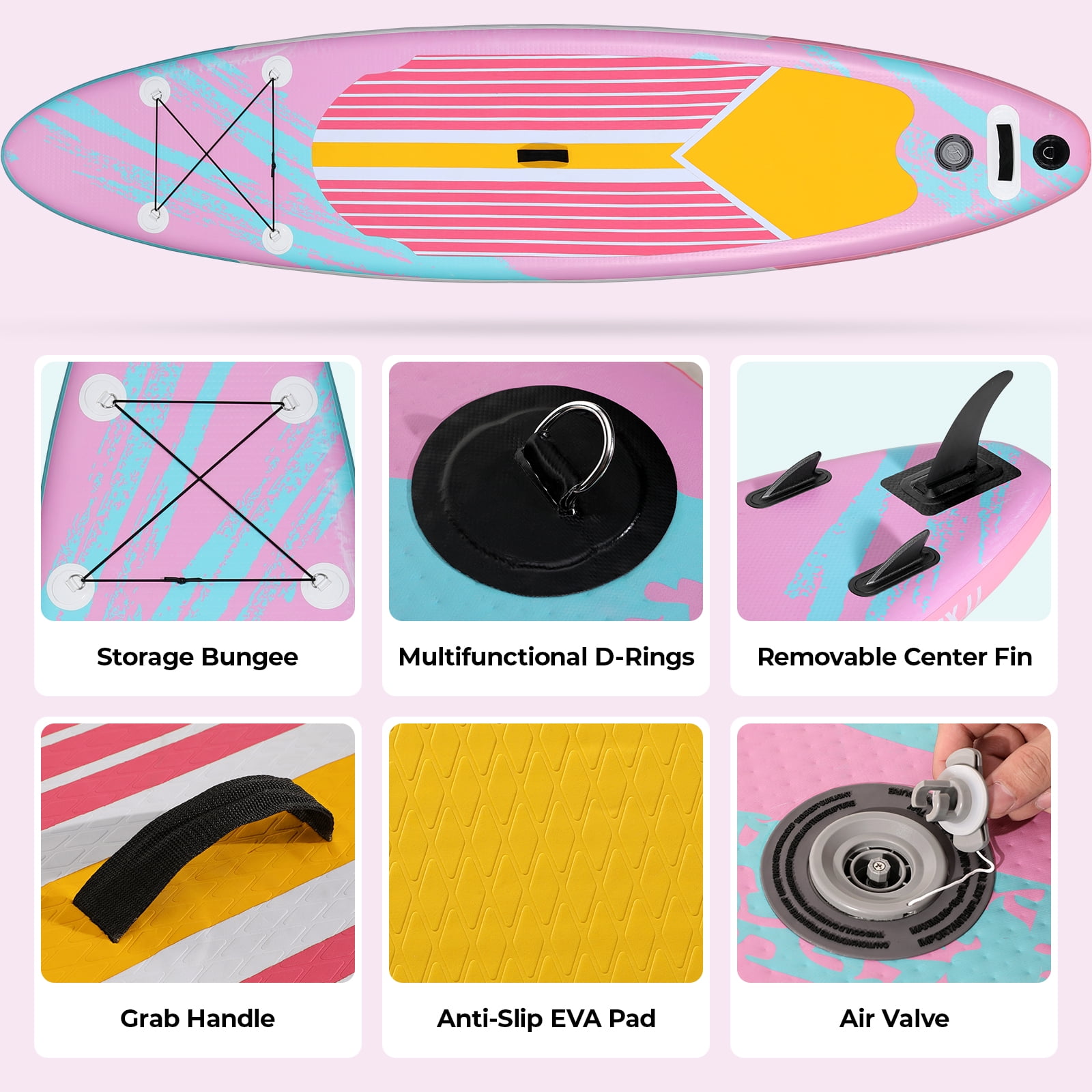 Pirecart 12ft Inflatable Stand up Paddle Board 6' Thick SUP Paddle Board with Paddleboard Accessories for Adults, Beginners, Pink