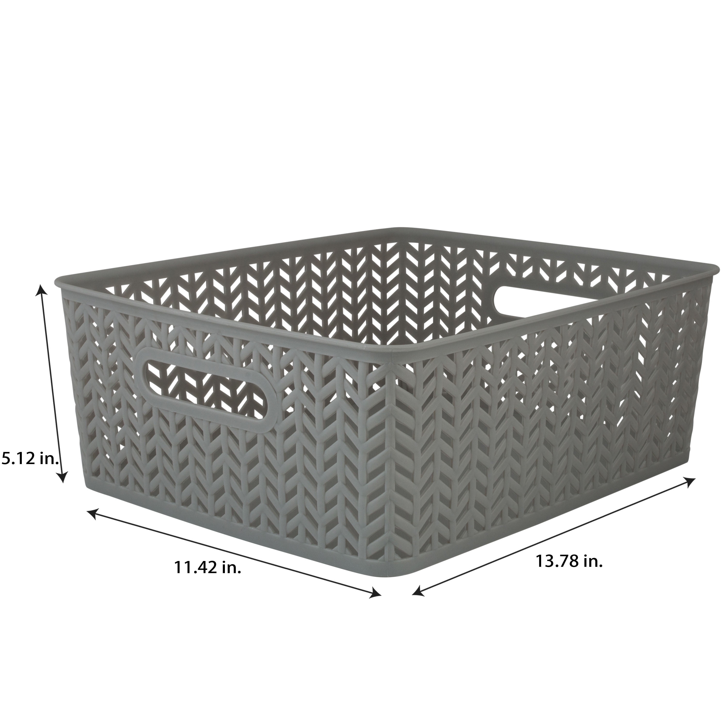 Simplify 2 Pack Medium Herringbone Plastic Storage Basket in Grey