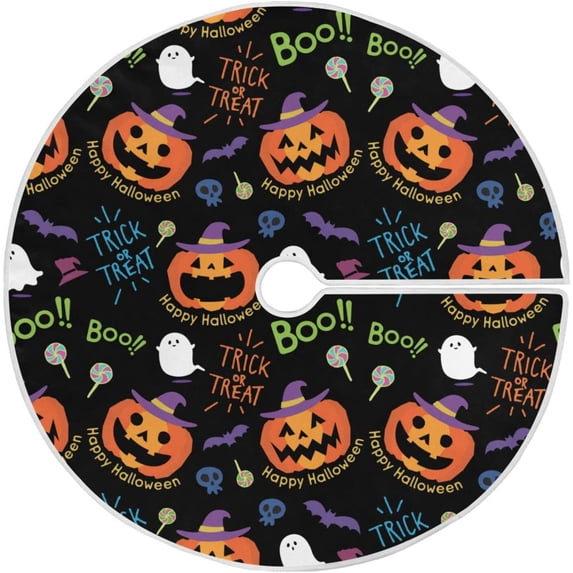 FMSHPON Halloween Ghost Pumpkin Xmas Christmas Tree Skirt Stand Mat for Holiday Party Decoration Indoor Outdoor 36 inches