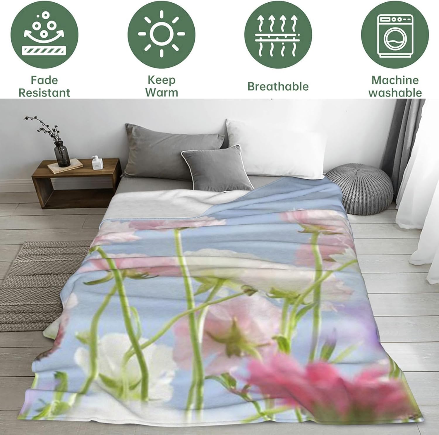 Vibrant Daisy Blanket Soft Cozy Flannel Floral Throw Blanket, Warm Yet Lightweight Colorful Daisies Pattern Blankets for Travel, Couch, Bed, for Adults Women Girls, Outdoor Comfort Wrap 80"×60"