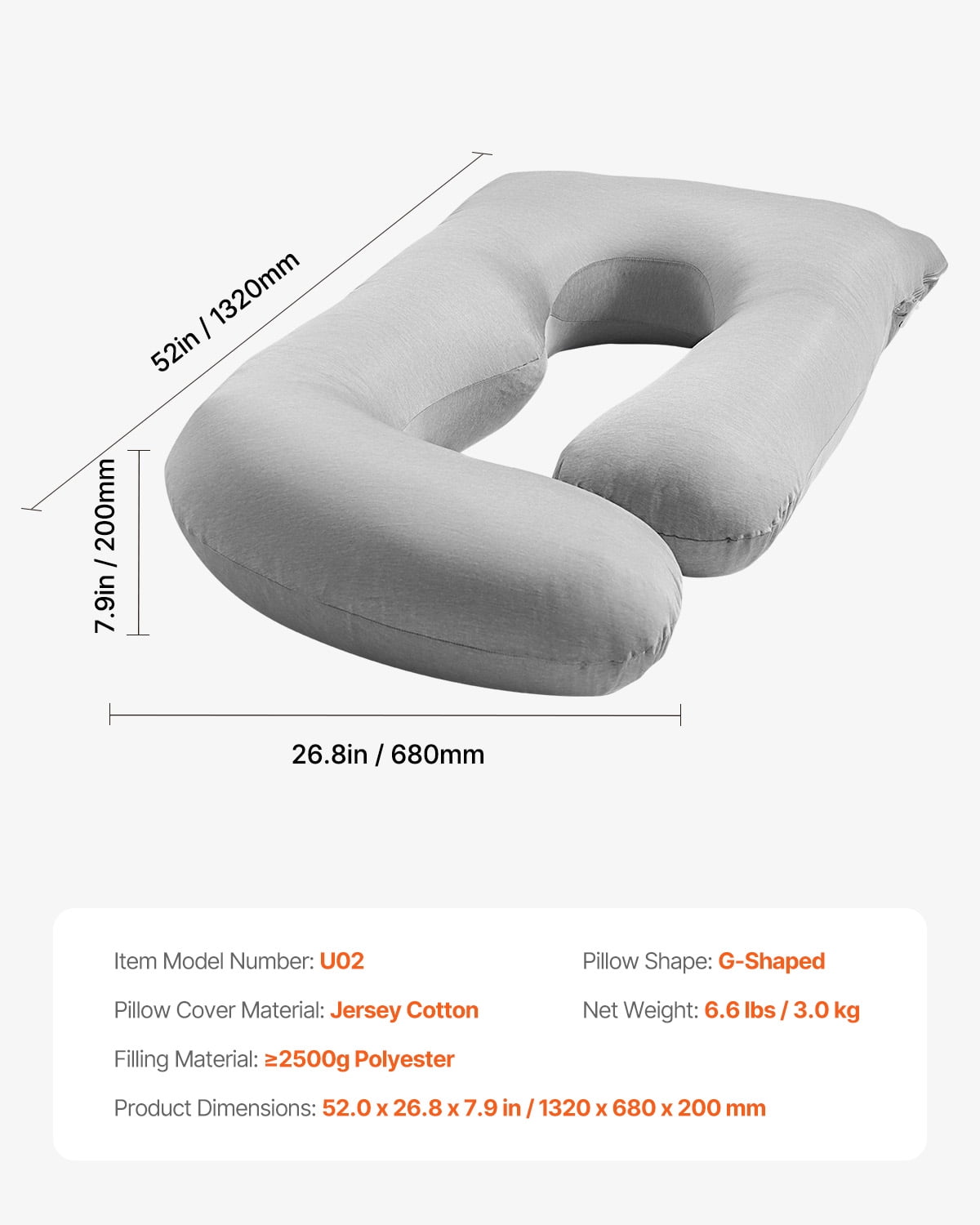 VEVOR Pregnancy Pillow, G-Shaped Maternity Pillow for Sleeping, Full-Body Support Pillow with Removable & Washable Cover, Soft and Breathable Pregnancy Body Pillows for Back, Belly, Hips