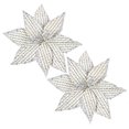 thumbnail image 2 of Opvise 2Pcs Glitter Artificial Christmas Flower DIY Wreath Decoration Simulation Poinsettia Sequins Cloth Flower Christmas Tree Decoration for Christmas Silver, 2 of 8