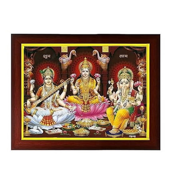 zig zag Laxmi ji Ganesh Ji And Saraswati ji Photo Frame For wall / Pooja room Size Medium ( 13.5x9.5 inches, Acrylic Glass)
