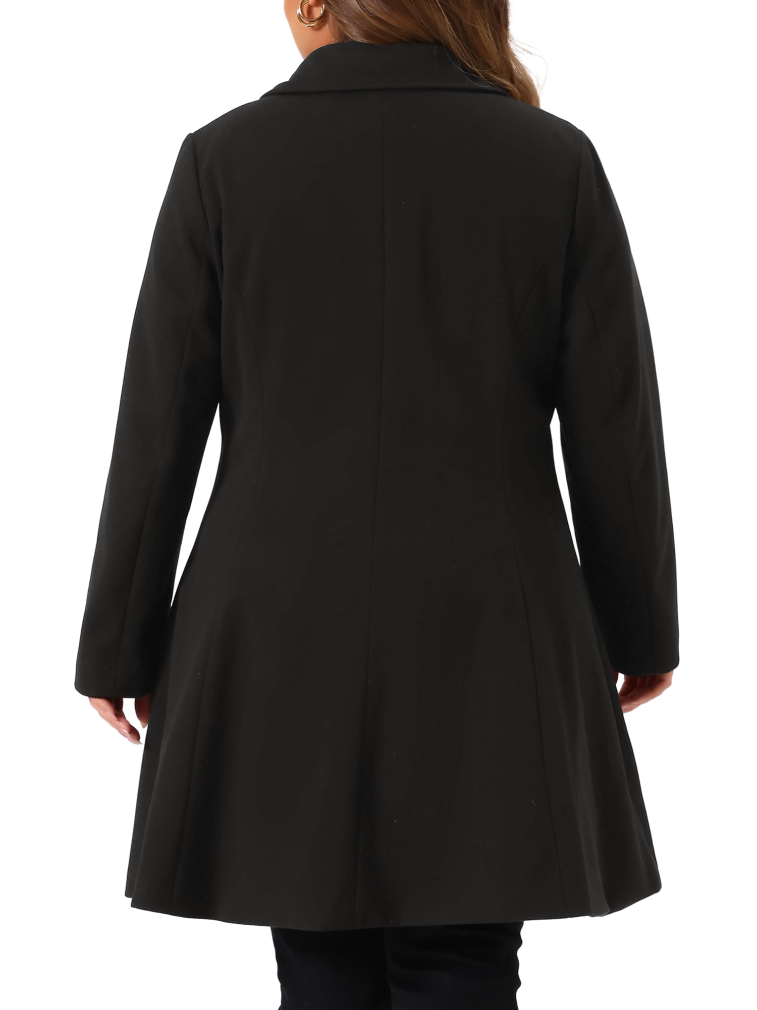 DARING DIVA Women's Plus Size Notch Lapel Double Breasted A Line Peacoat 1X Black