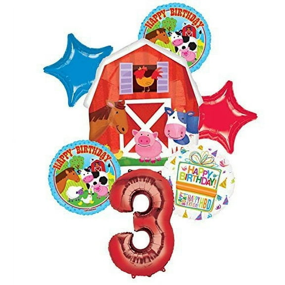 Farm Animal 3rd Birthday Party Supplies and Barn Balloon Bouquet Decorations