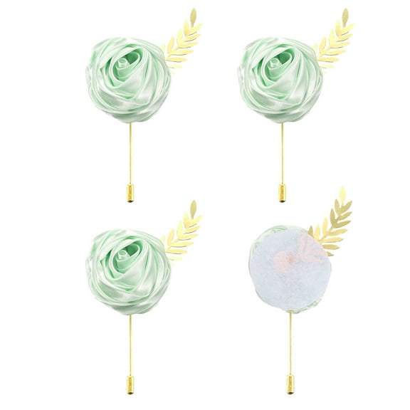 4pcs Light Green Rose Boutonnieres Flower Buttonholes Pocket Boutonnieres Pins for Wedding(4.7" x 2")