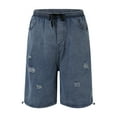 thumbnail image 4 of Cathalem Men's Fashion Ripped Short Jeans Mid Rise Stretchy Patchwork Jeans Shorts,Blue L, 4 of 5