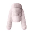 thumbnail image 4 of QSAWXQZ Women's Faux Fur Hooded Jackets Long Sleeve Solid Cropped Cardigan Coat Pink M, 4 of 4