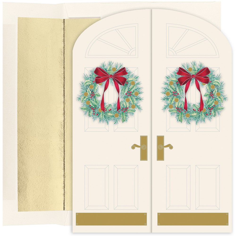 JAM Paper Christmas Cards & Matching Envelopes Set, Holiday Doorway