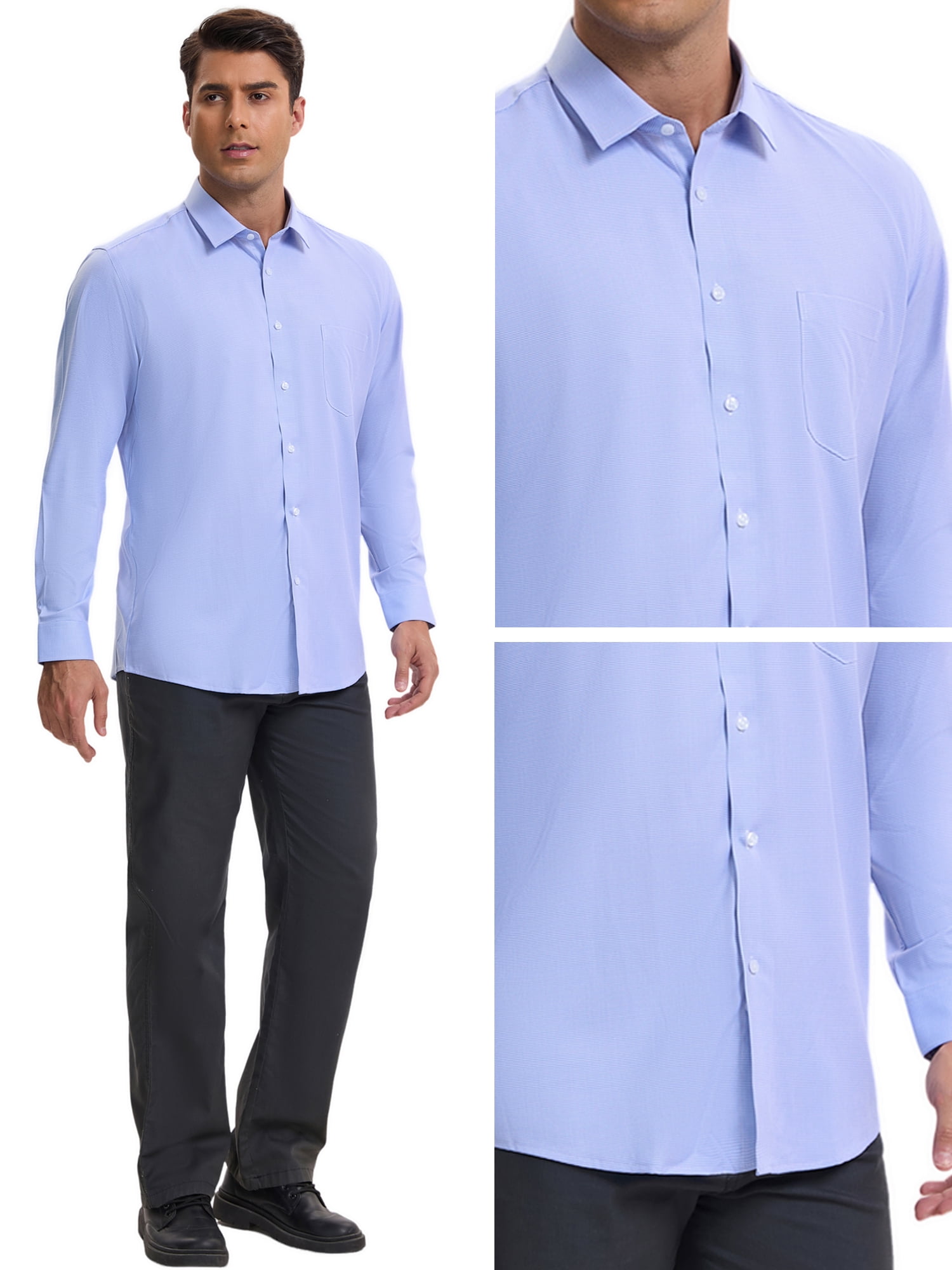 DARING DIVA Men's Plaid Long Sleeved Button Down Houndstooth Dress Shirts L Light Blue