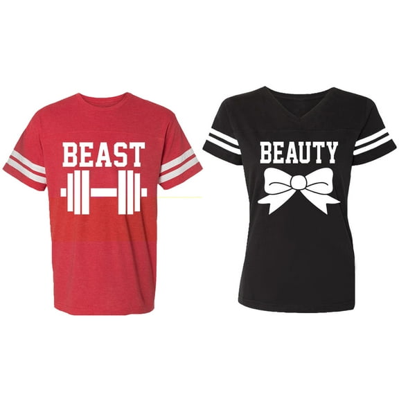 Old Beast Beauty Matching Couple Cotton Jerseys (Men Red / Women Black) (Men S / Women S)