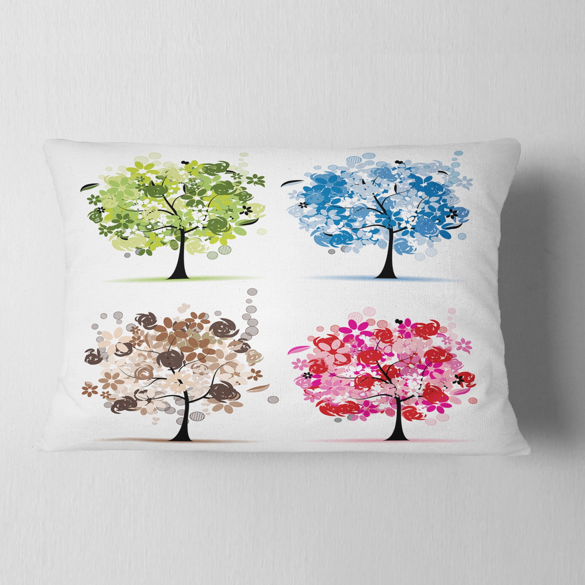 Designart Set of Floral Trees - Floral Throw Pillow - 12x20