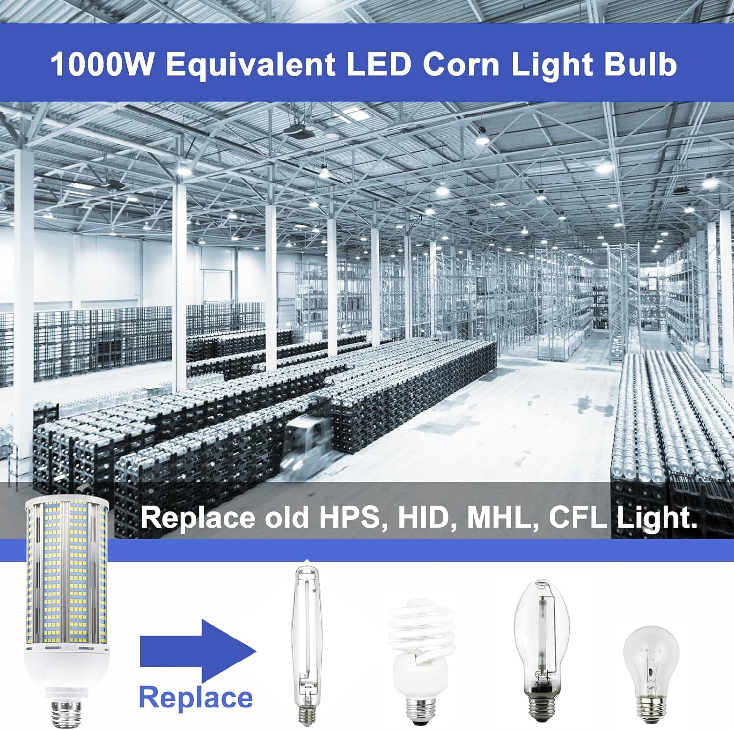 100W LED Corn Bulbs,12000 Lumen,6000K Daylight White,E26/E39 Base LED Corn Light Bulb,AC85-265V,LED Replacement Metal Halide HID CFL for Commercial Industrial Lighting Warehouse Garage Workshop.
