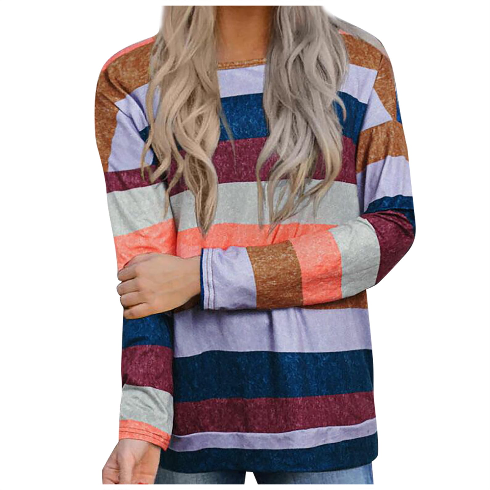 Womens Tops and Blouses Plus Size Top for Women Casual Loose Fit Long Sleeve Striped Sweatshirts 