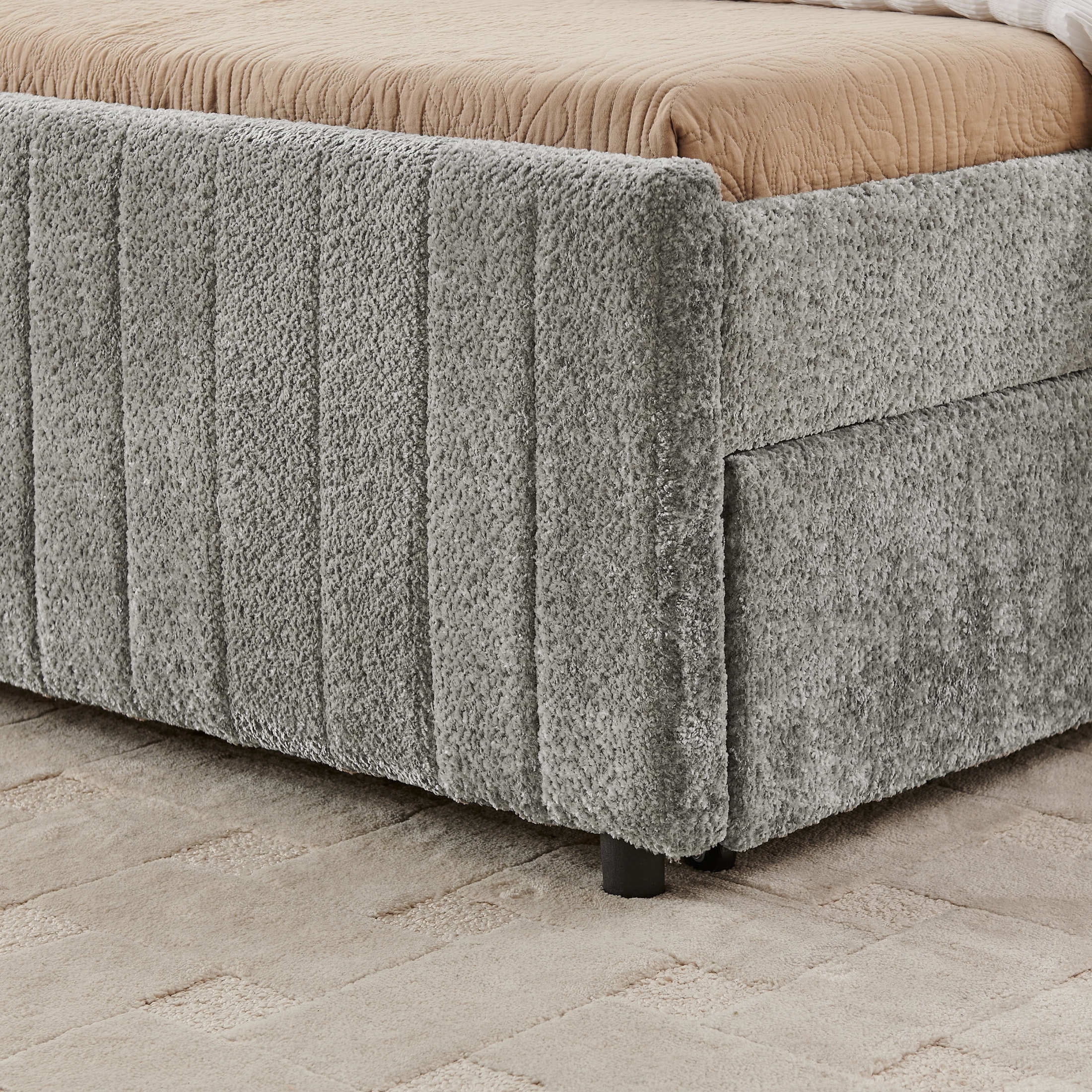 Noble House Fioren Twin Size Chenille Upholstered Bed Frame, Space Saving Daybed with Hidden Trundle, Gray