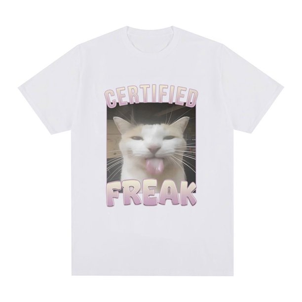 Camiseta divertida de gato Freak certificada, camisetas vintage de manga corta para hombre, camisetas casuales de algodón de gran tamaño, ropa de calle