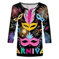 thumbnail image 4 of TSADFHJI Hauts d'Hiver pour Femmes Tendance Joyeuses Fêtes Imprimé Manches 3/4 Col Rond T-Shirt Blouse TTTG Noir, 4 of 5