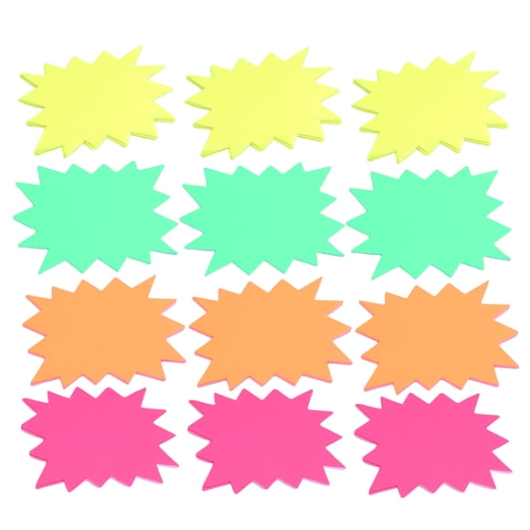 120 Pcs Creative Price Label Fluorescent Paper Goods Price Tags Price Explosion Shaped Paper Sign for Grocery Shop Store - Size S (Yellow + Orange + Rosy + Green)