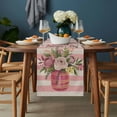 thumbnail image 2 of Valentine's Day Table Runner - 48 Inch Long, Kitchen Dining Table Runner Dresser Scarves, Roses Flowers Pink Stripes Country Beige Farmhouse Decor for Coffee Tables Wedding Party Banquet, 2 of 8