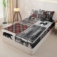 thumbnail image 2 of Erosebridal Country Forest Pattern Zipper Twin Comforter Sets with Fitted Sheet and 2 Pillowcases,Wild Animal Silhouette Print Zipper Bedding Set,Burgundy Red Grey White,Black Reversible, 2 of 6