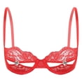 thumbnail image 3 of Sujetador sin forro con pezón abierto y diamantes de imitación brillantes para mujer, lencería transparente de encaje Floral, ropa interior con sujetador de media copa de realce, 3 of 5