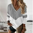 thumbnail image 1 of WREESH Woman Tops Classic V-Neck Long Sleeve Color Block Loose Knit Sweater Hedging Sweater Blouse, 1 of 4