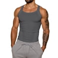 thumbnail image 3 of Solid Color Tank Top for Men Sleeveless Slim Fit Top Round Neck Stretchy Cotton Ribbed Wide Strap Casual Gym Daily Shirt, #02 Dark Gray, L, 3 of 6