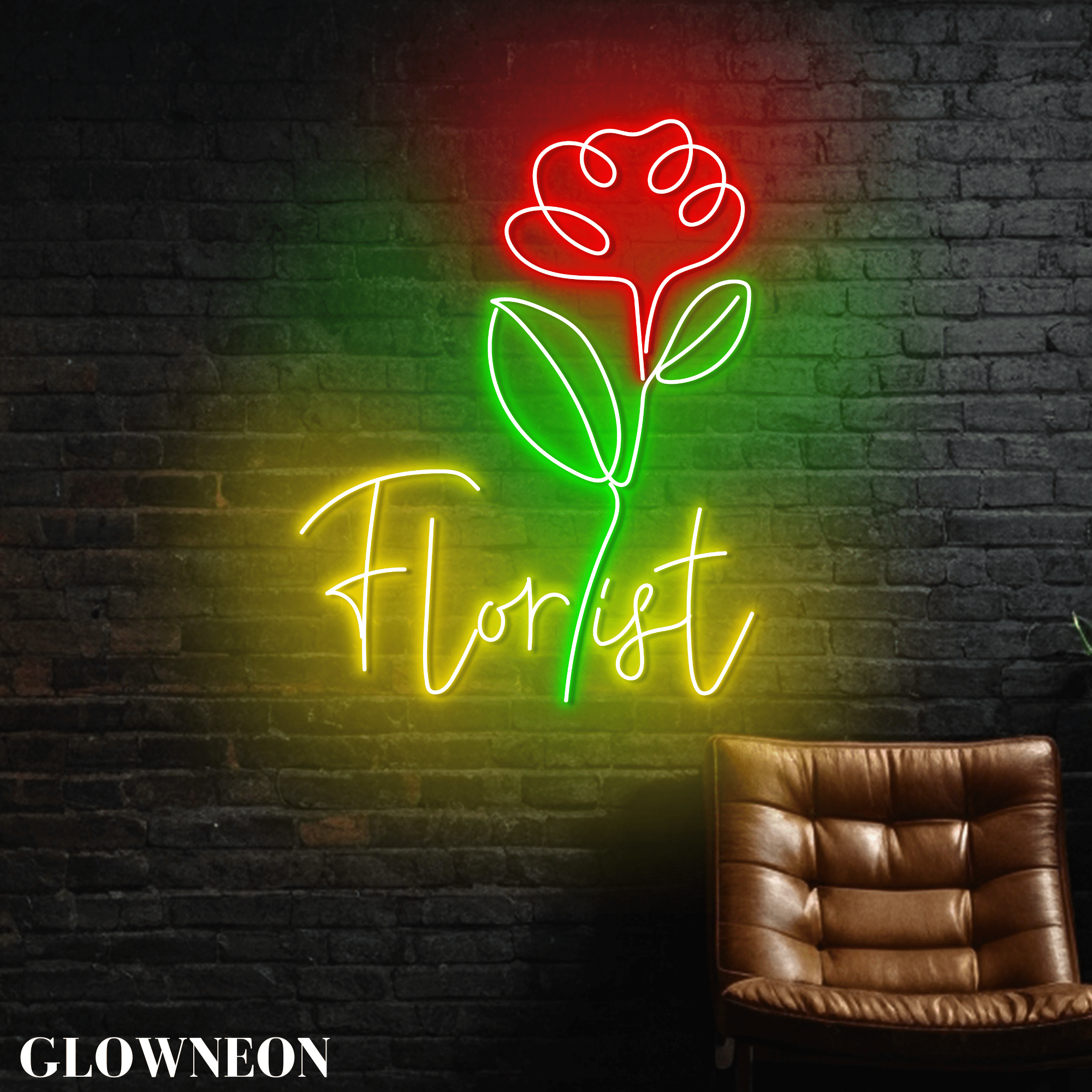 Glowneon Florist Open Neon Wall Art Decor, Flower Shop Led Light Sign
