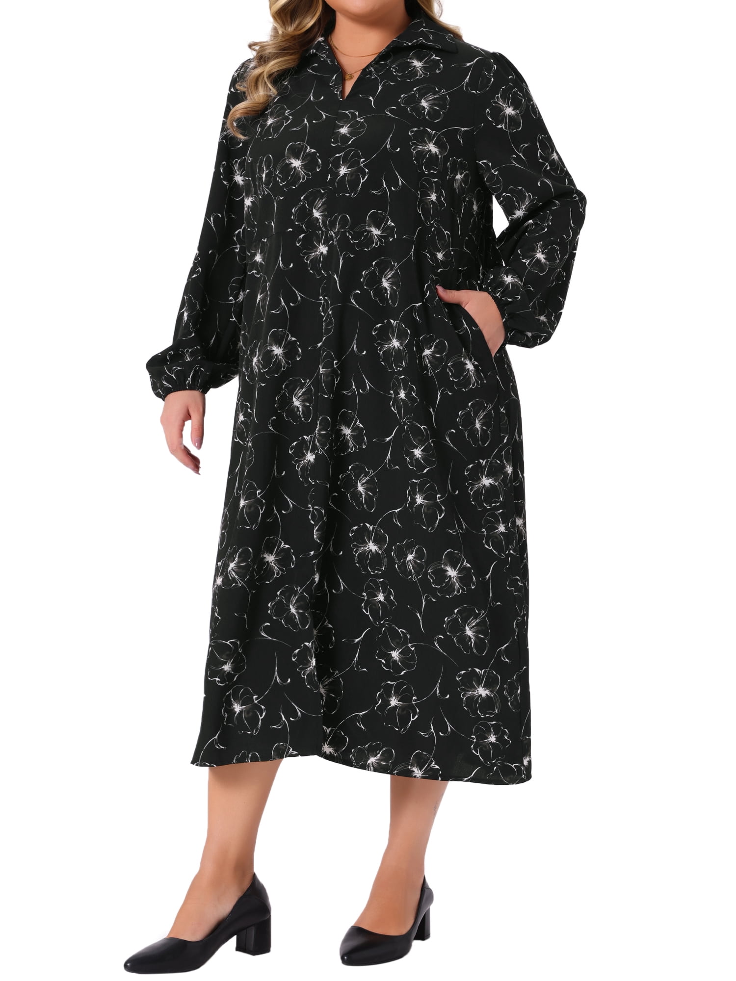 DARING DIVA Women's Plus Womens Polo Long Sleeve Midi Dress Casual Work 4X Black