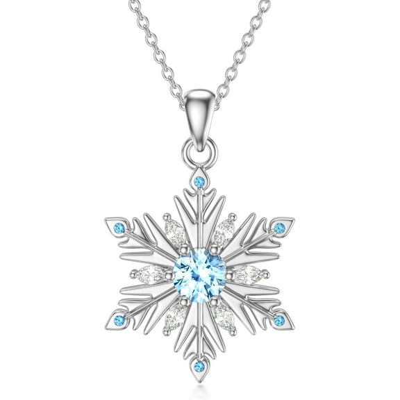 Snowflake Necklace 925 Sterling Silver Snowflake Pendant Blue Topaz Snowflake Necklace Thanksgiving Day gift Winter Christmas Jewelry for Women