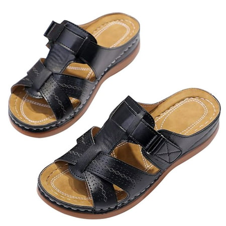 

Women Wedge Sandal Premium Orthopedic Open Toe Sandals Vintage Anti-slip Breathable for Summer (Black 41)
