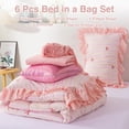 thumbnail image 2 of Rainbow Stripes & Bows Bedding Set,Ruffle 6 Piece Bed in a Bag Matching Sheet Set,Princess Style Chic Bow Printed,Light Pink Room Decor for Girls,Full, 2 of 8
