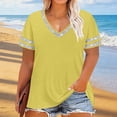 thumbnail image 6 of Lcziwo Plus Size Loose Fit Tops for Women Patchwork Sequin Short Sleeve V Neck Tees Going Out Casual Summer Shirts Yellow,XXXXXL, 6 of 7
