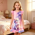 thumbnail image 2 of WhouRiu Girls Summer Cartoon Graphic Dresses Sleeveless Flutter Sleeve Crew Neck Dress Kids Comfortable Cute Party Nightgown,3-4 Years, 2 of 4