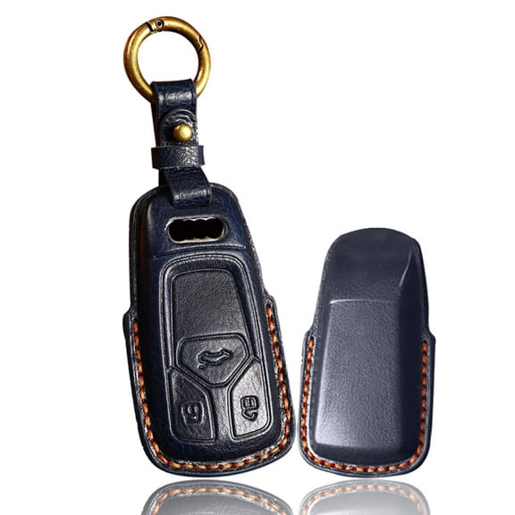 Premium Full-Protection Leather Key Fob Cover with Keychain for Audi A3 A4 A6 Q5 Q7 TT Keyless Entry Remote Keychain