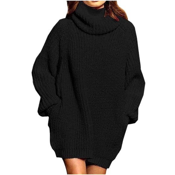 hoksml Women's Medium-length Turtleneck Sweater, Casual Solid Color Oversized High Neck Long Sleeved Knit Pullover