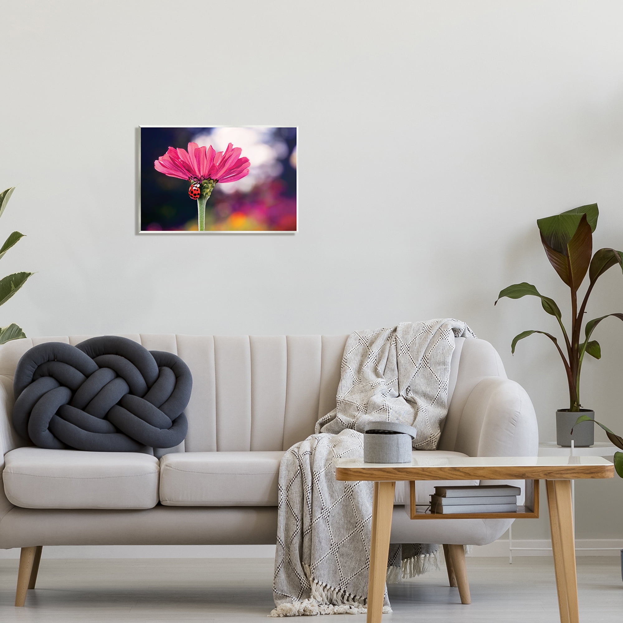 Stupell Industries Ladybug with Pink Flower Animals & Insects Photography Unframed Art Print Wall Art, 19 x 13