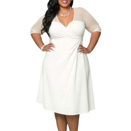 - made2envy Sweetheart Neckline Faux Wrap Mesh Sleeves Dress