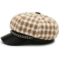thumbnail image 3 of CoCopeaunts Plaid Newsboy Cap for Women PU Leather Newsboy Hats Tweed 8 Panels Octagonal Hats with Metal Chain Decoration, 3 of 6