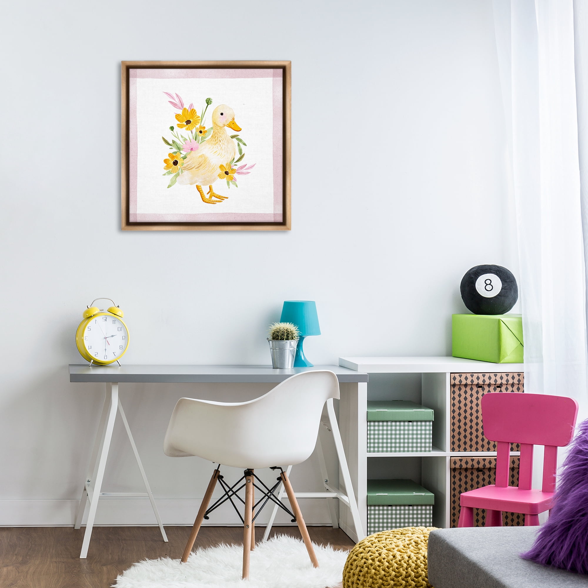 Stupell Industries Duck & Yellow Daisies Animals & Insects Painting Brown Floater Framed Canvas Art Print Wall Art, 25 x 25