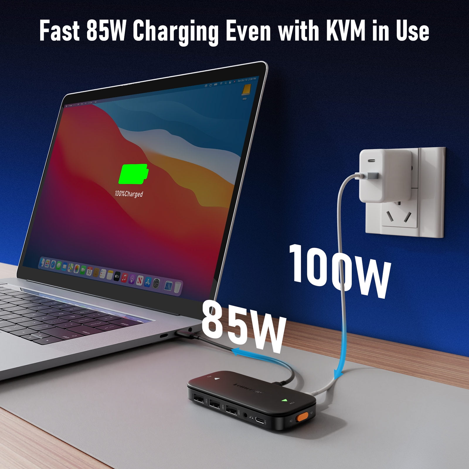 Lemorele USB-C KVM Switch , 4K@H60z Dual-Device Switching , 100W PD Fast Charge , Plug and Play